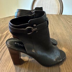NEW Coach Lafayette Black Leather Slingback Block Heel Bootie Size 9